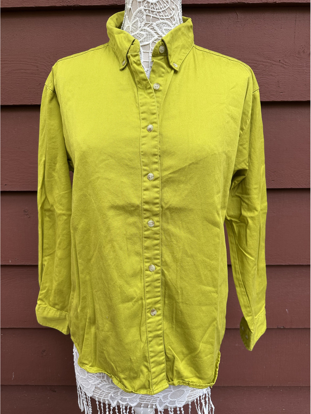 Blue Generation Long Sleeve Button Down Shirt Green Yellow